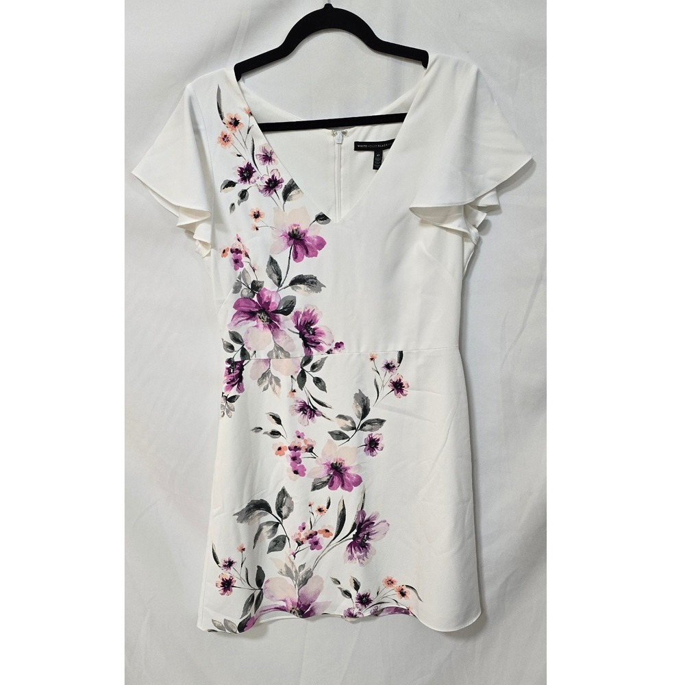 White‎ House Black Market floral Aline women 10 fit & flare black dress cocktail